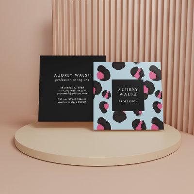 Girly Pink Back Light Blue Leopard print   Square
