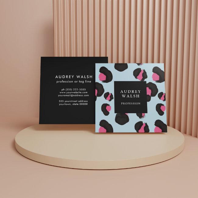Girly Pink Back Light Blue Leopard print Square