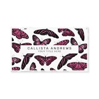 Girly Pink Black Butterflies Watercolor Pattern