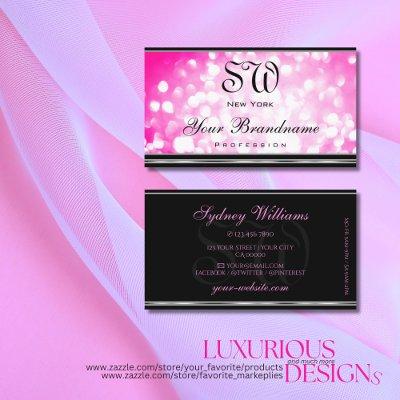 Girly Pink Glitter Black Silver Border Monogram