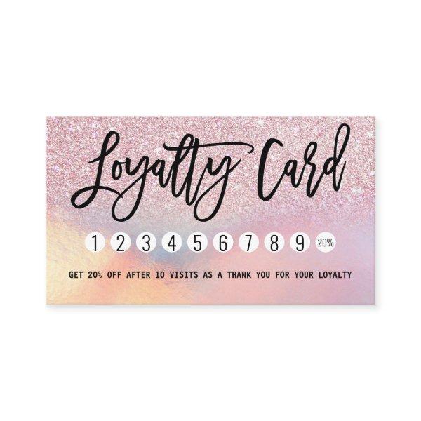 Girly Pink Glitter Iridescent Ombre Loyalty Card