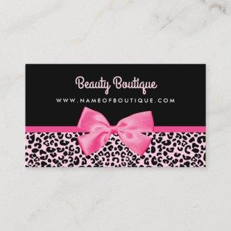 Girly Pink Leopard Print Cute Bow Beauty Boutique