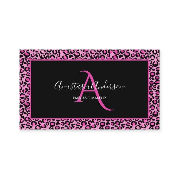 Girly Pink Leopard Spots Elegant Black Monogram