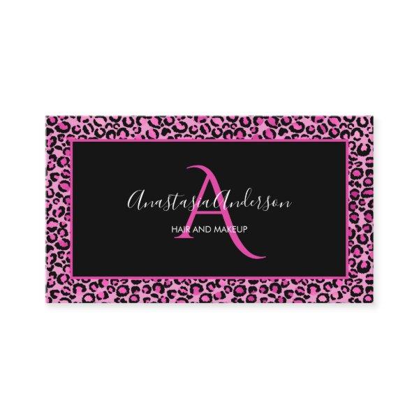 Girly Pink Leopard Spots Elegant Black Monogram