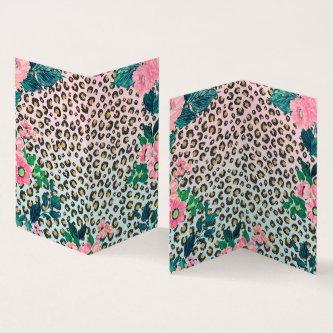 Girly Pink Mint Ombre Floral Glitter Leopard Print
