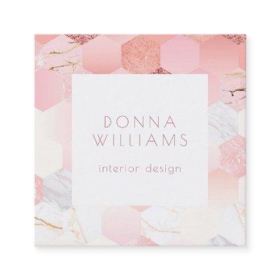Girly pink modern geometric marble pattern square
