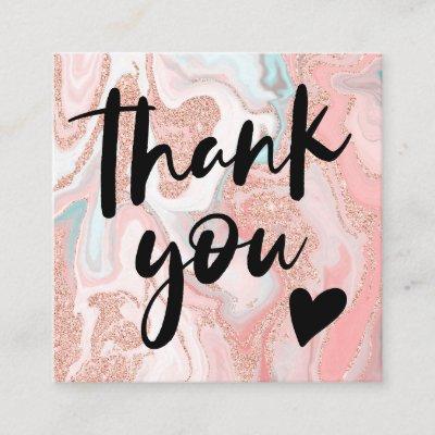 Girly pink rose gold glitter marble chic thank you square