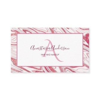 Girly Pink White Marble Glitter Elegant Monogram
