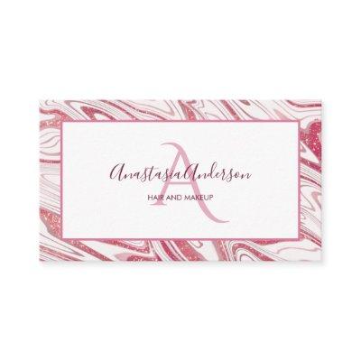 Girly Pink White Marble Glitter Elegant Monogram