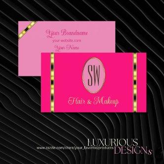 Girly Pink with Monogram Gold Stripes Professional