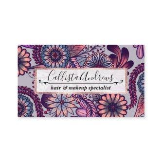 Girly Purple Pink Coral Blue Painted Floral Drawin