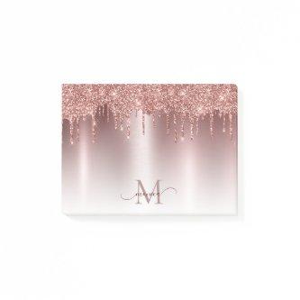 Girly Rose Gold Glitter Blush Ombre Monogram Name Post-it Notes