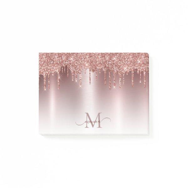 Girly Rose Gold Glitter Blush Ombre Monogram Name Post-it Notes