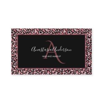 Girly Rose Gold Leopard Spots Chic Black Monogram