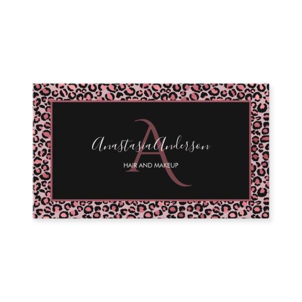 Girly Rose Gold Leopard Spots Chic Black Monogram