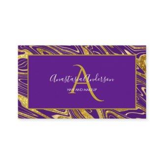 Girly Royal Purple Gold Marble Glitter Monogram