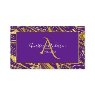 Girly Royal Purple Gold Marble Glitter Monogram