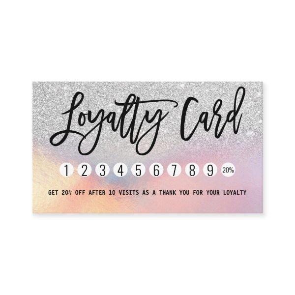 Girly Silver Glitter Iridescent Holographic Ombre Loyalty Card