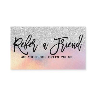 Girly Silver Glitter Iridescent Holographic Ombre Referral Card