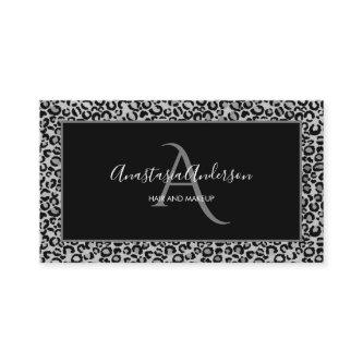 Girly Silver Leopard Spots Fun Chic Black Monogram