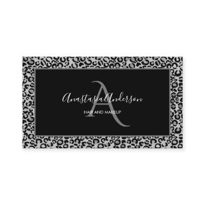 Girly Silver Leopard Spots Fun Chic Black Monogram