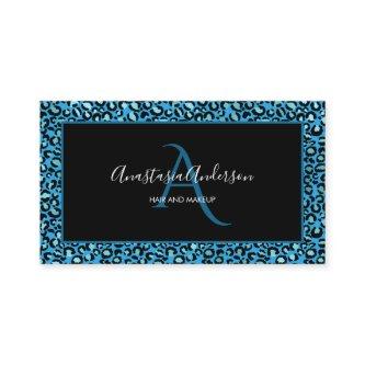 Girly Teal Turquoise Leopard Spots Black Monogram