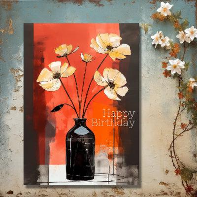 Give Thanks | Modern Flower and Vase Birthday Card