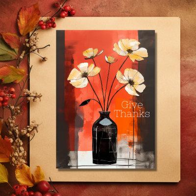 Give Thanks | Modern Flower and Vase Thanksgiving Holiday Card