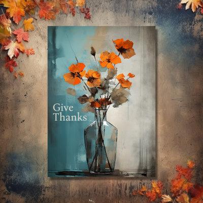 Give Thanks | Modern Flower and Vase Thanksgiving Holiday Card