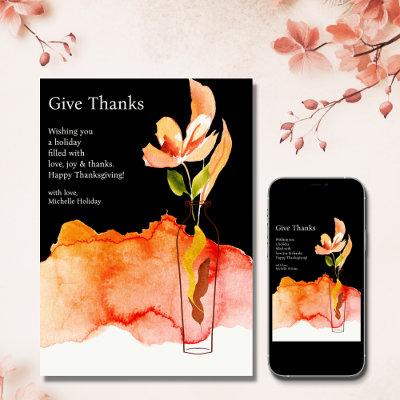 Give Thanks - Modern Flower and Vase Thanksgiving Holiday Card