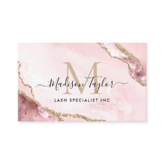 Glam Blush Pink Gold Glitter Marble Agate Monogram