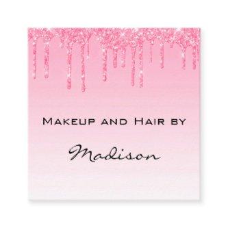 Glam Blush Pink Rose Glitter Drips Makeup Artist Square