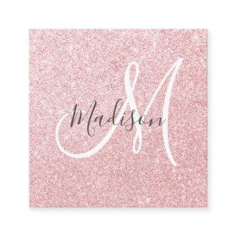 Glam Blush Pink Rose Gold Glitter Sparkle Monogram Square