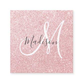 Glam Blush Pink Rose Gold Glitter Sparkle Monogram Square