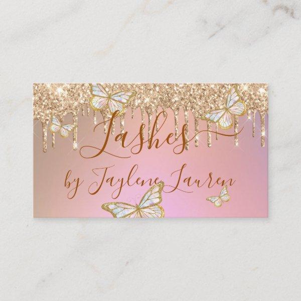Glam Butterfly Lashes Rose Gold Glitter Drips