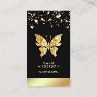 Glam Chic Stars Confetti Black Gold Foil Butterfly