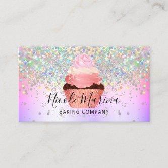 Glam Girly Cupcake Bakery Faux Holographic Glitter