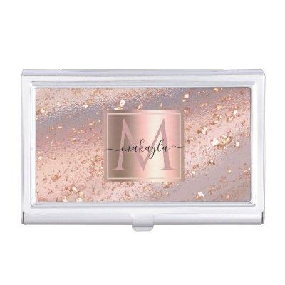 Glam Girly Rose Gold Flakes Gitter Monogram  Case