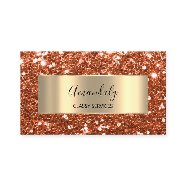 Glam Gold Frame Glitter QR Code Logo Shop Orange B