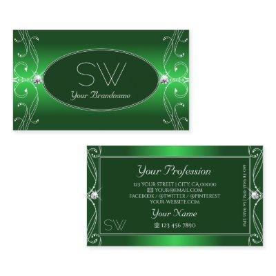Glam Green Gradient Ornate Sparkle Jewels Initials