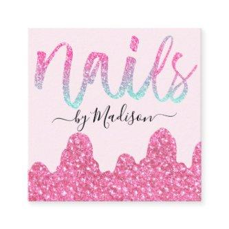 Glam Hot Pink Glitter Drips Nails Manicure Salon Square