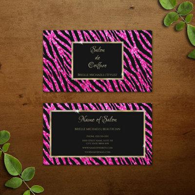 Glam Hot Pink Glitter Zebra Print and Gold Frame