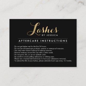 Glam Lashes Script Text Gold/Black Aftercare Card