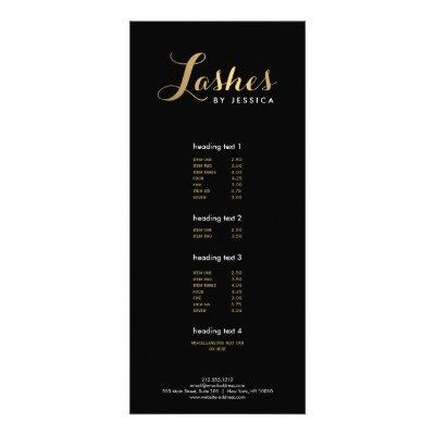 Glam Lashes Script Text Gold/Black Rack Card