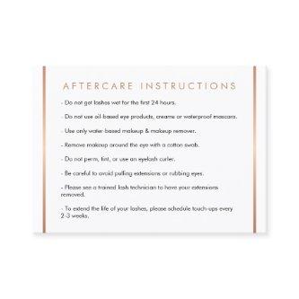 Glam Lashes Script Text Rose Gold Aftercare Card