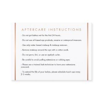 Glam Lashes Script Text Rose Gold Aftercare Card