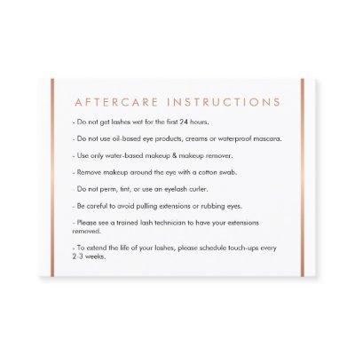 Glam Lashes Script Text Rose Gold Aftercare Card