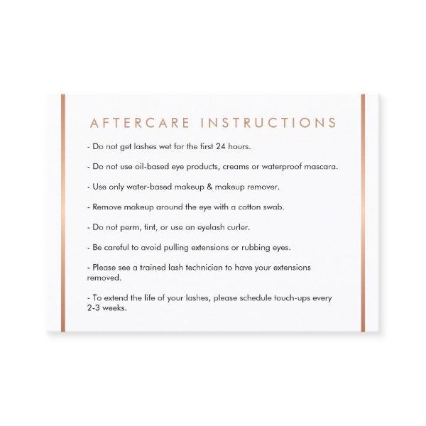 Glam Lashes Script Text Rose Gold Aftercare Card