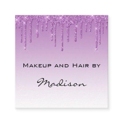 Glam Lilac Purple Glitter Drips Makeup Artist Square