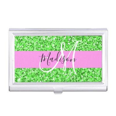 Glam Pink and Green Glitter Sparkles Monogram Name  Case